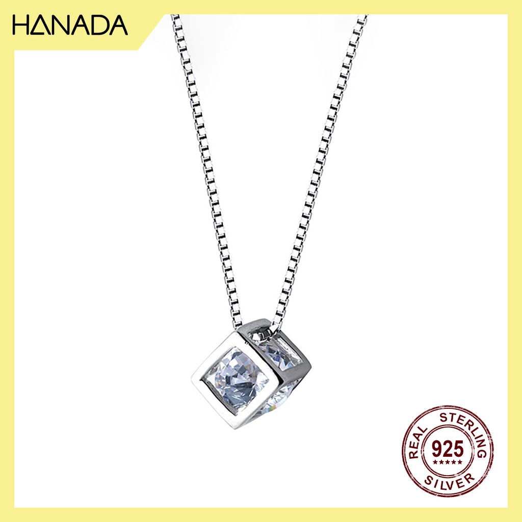 [HCM] Dây Chuyền Bạc 925 Hanada  Hạt Lập Phương Đá 0160