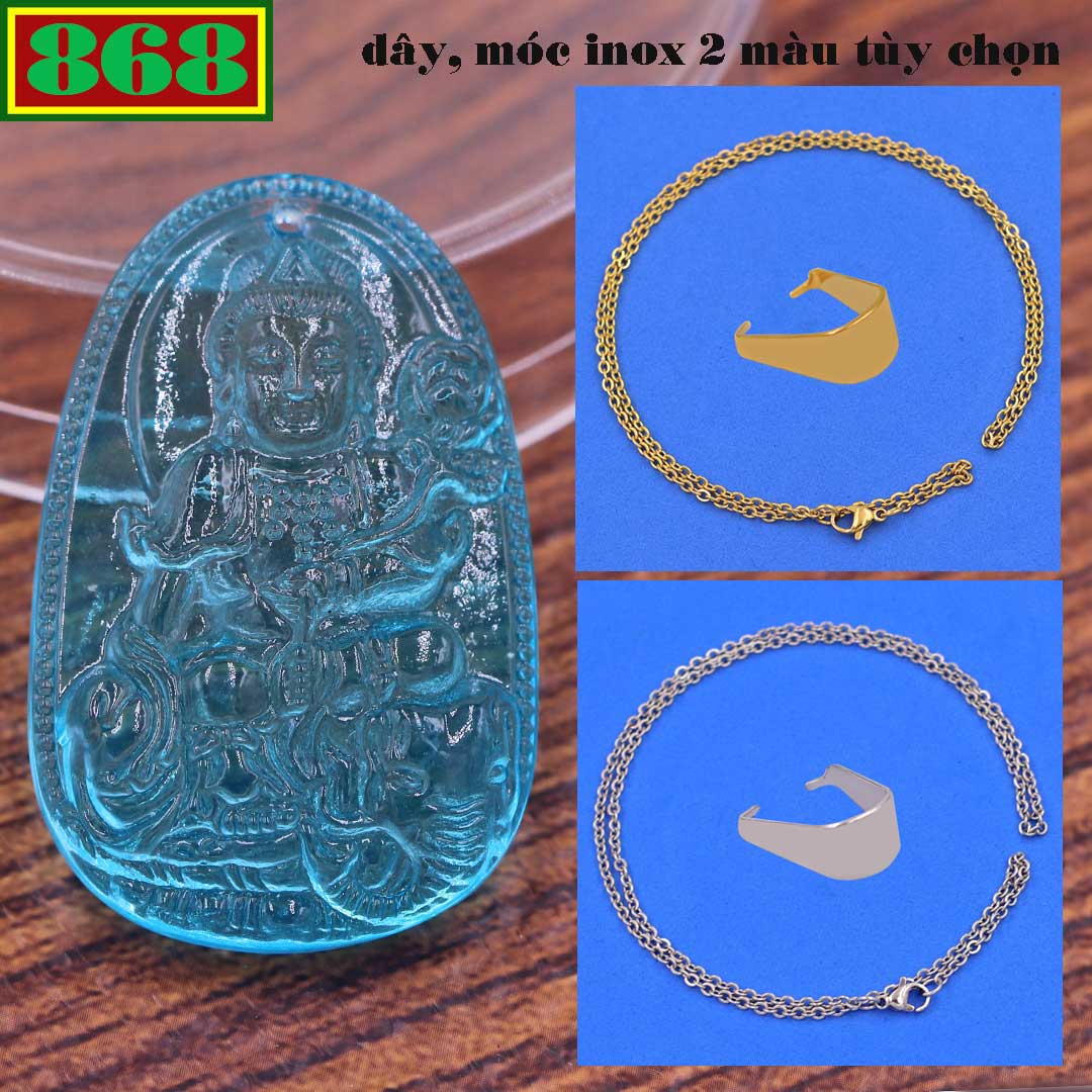 Pendant Samantabhadra Bodhisattva crystal blue sea 3.6 cm attached necklace stainless steel necklaces + hook stainless steel, buddha the par, pendant feng shui