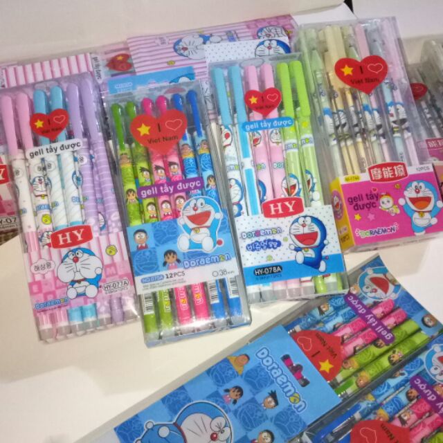 Hộp 12 cây bút bi Doraemon viết xong xóa được đủ màu