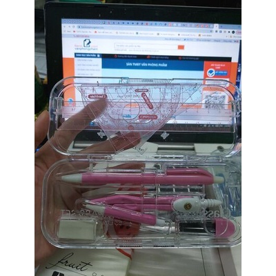 (Rẻ Vô địch) (hộp nhựa) Bộ eke - thước kẻ - compa 9001
