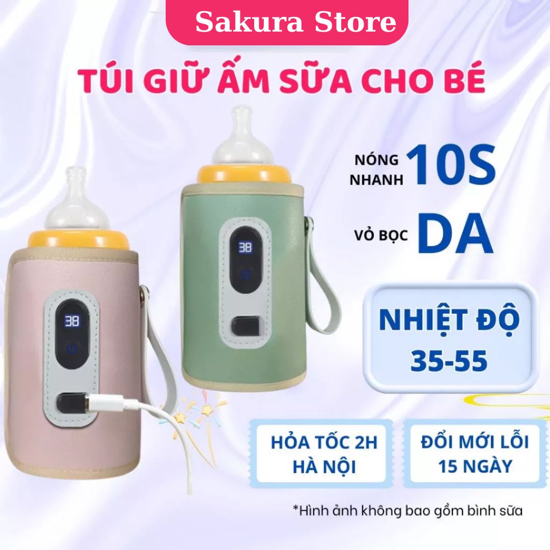 Máy hâm sữa cầm tay đa năng 3 mức nhiệt màn hình LED, túi ủ giữ ấm sữa USB giữ nóng ổn định nhiệt độ