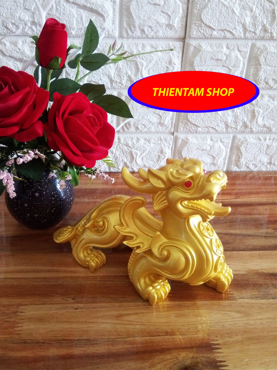 [HCM]Kỳ Hưu phong thủy đá poly vàng một con KHV20