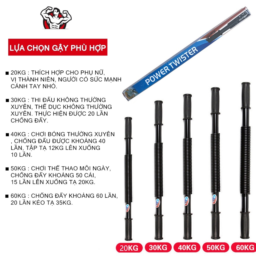 Thanh lò xo tập cơ tay, Gậy bẻ cơ tay chịu lực từ 20kg-60kg