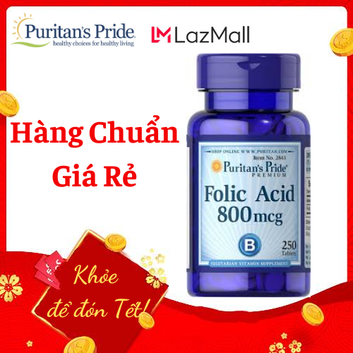Viên uống ngăn ngừa thiếu máu Puritan's Pride Folic Acid 800mcg 250 viên HSD tháng exp 6/2026