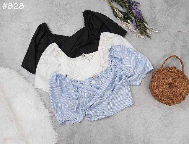 [HCM]Áo croptop tay phồng đắp chéo có 3 màu