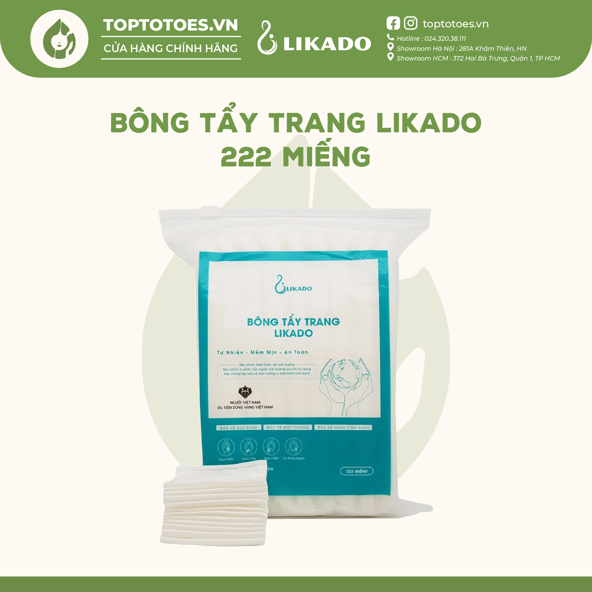 Bông tẩy trang/đắp toner Likado mềm mịn không xơ bông