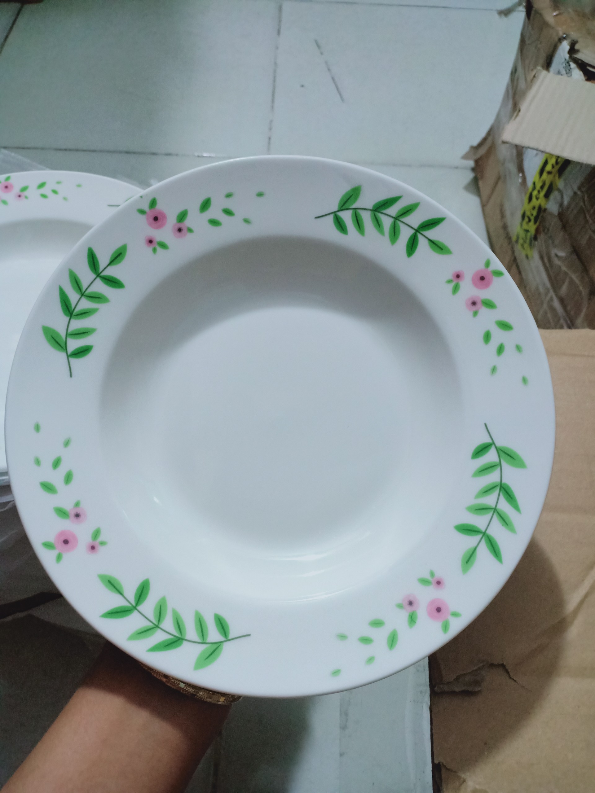 Combo 6 dĩa sứ cao cấp in hình viền hoa lá