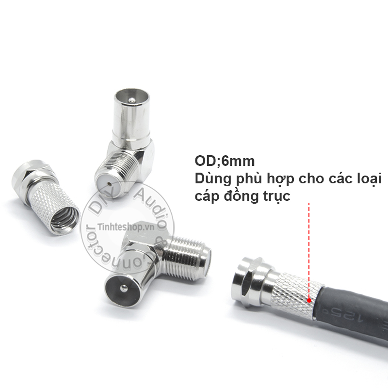 1 chiếc - Đầu bấm rắc cắm tín hiệu anten ANT 9.5mm TV Đầu kỹ thuật số DVB dạng bẻ góc liền khối kèm chuôi vặn