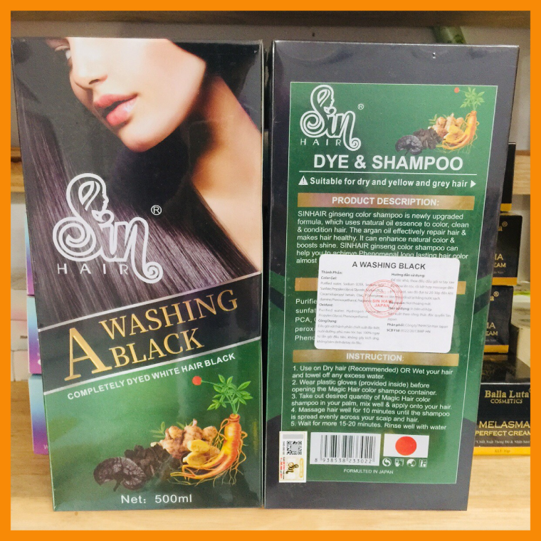 Sin Hair - Dầu gội nhuộm tóc Số 1 Nhật Bản 500ml - Màu Đen - Hàng chính hãng