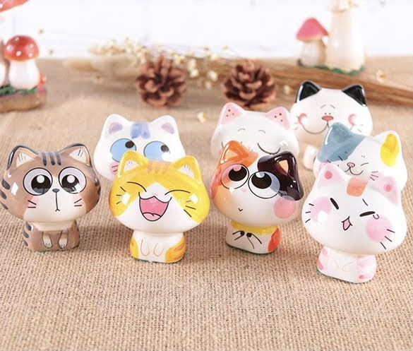 Set 8 mô hình mèo sứ dễ thương
