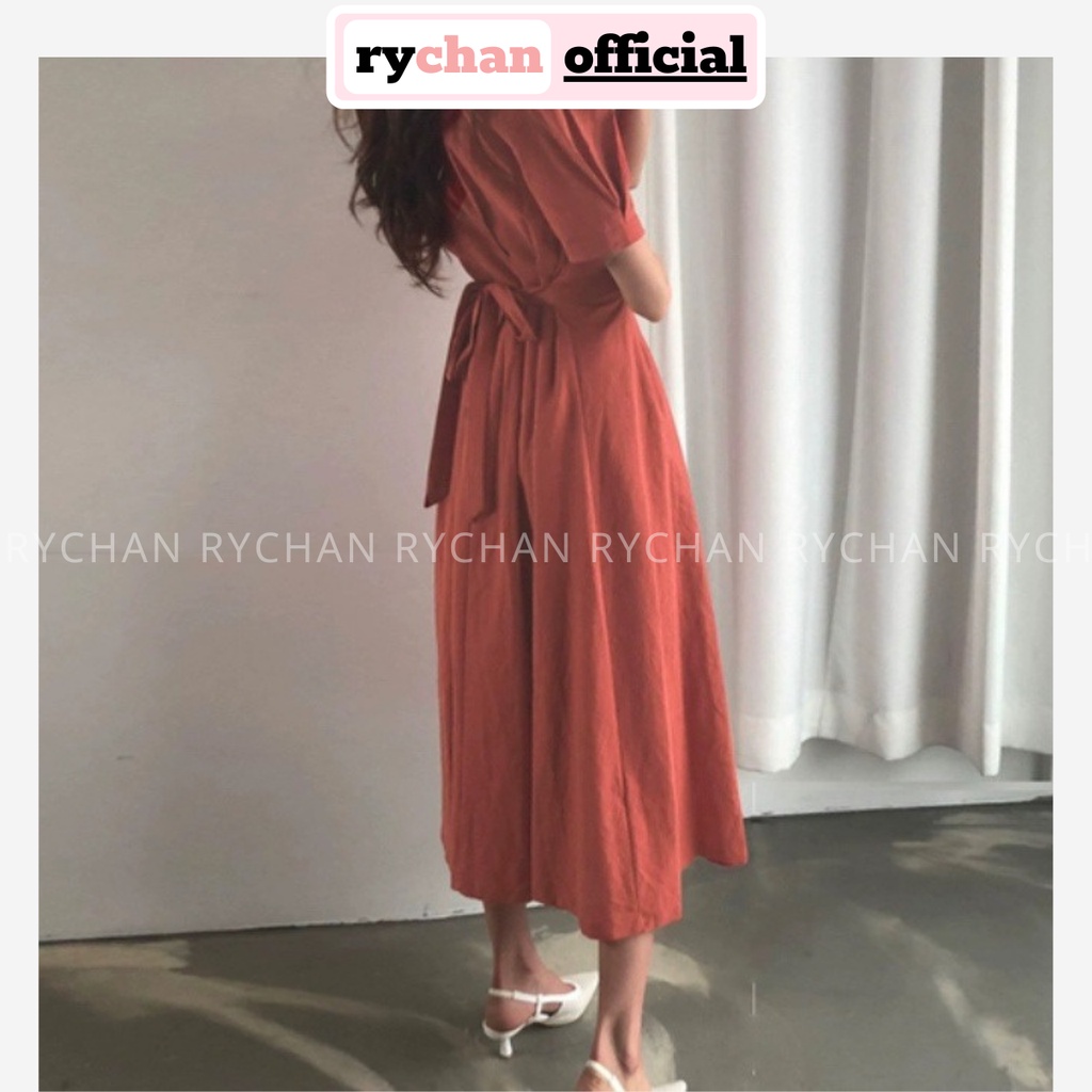 Đầm Xòe Midi Tay Phồng Cột Eo 2 Màu Đơn Giản  - DX0069