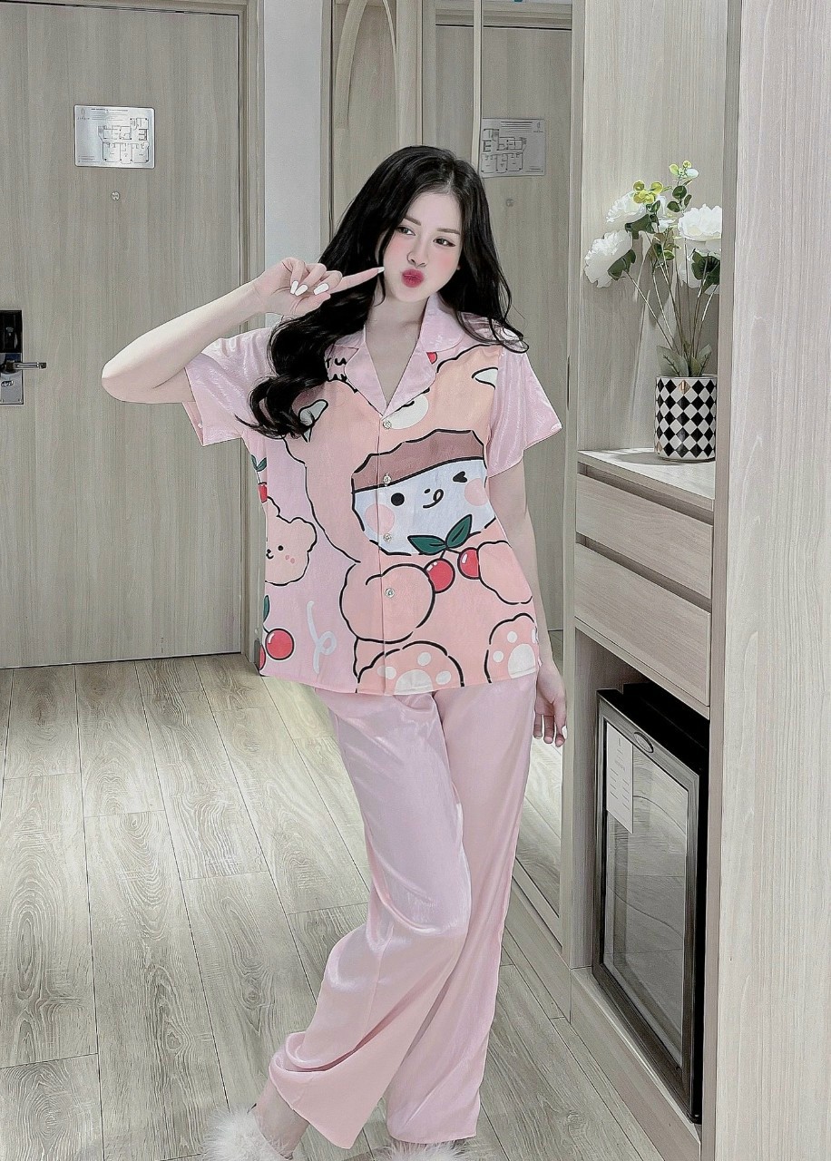 Đồ bộ nữ pijama tay ngắn quần dài lụa ngủ mango cao cấp Hottrend