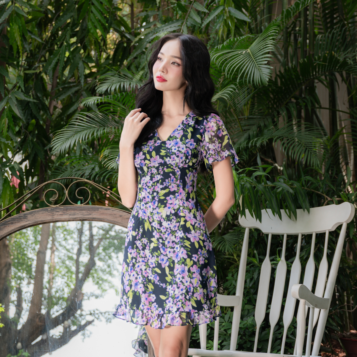 Đầm mini voan hoa Maybi