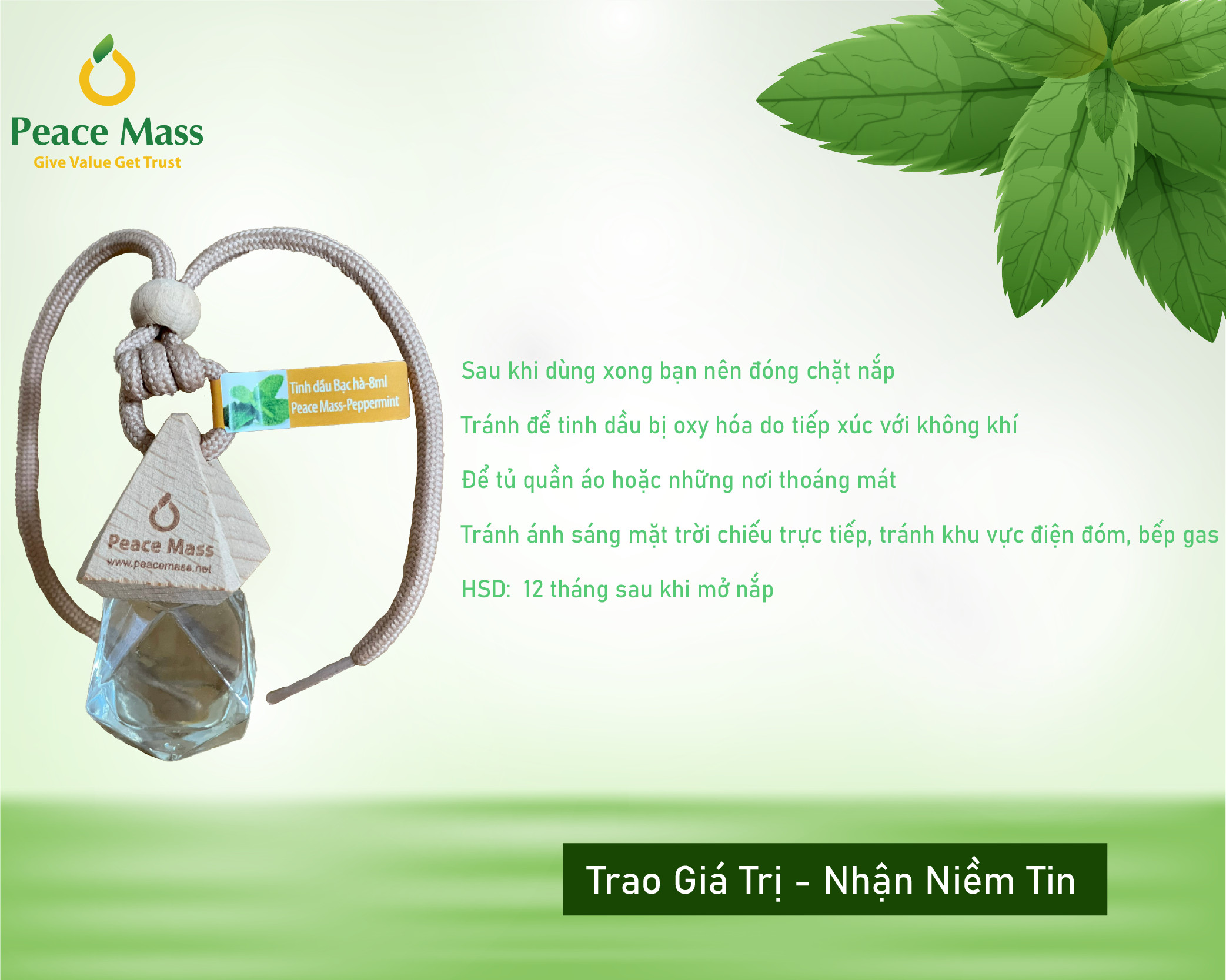 [TINH DẦU TỰ NHIÊN]  [DIỆT KHUẨN] [SANG TRỌNG] [TINH TẾ] [QUÀ TẶNG]  Tinh Dầu Tự Nhiên Peace Mass 8ml- Bạc Hà
