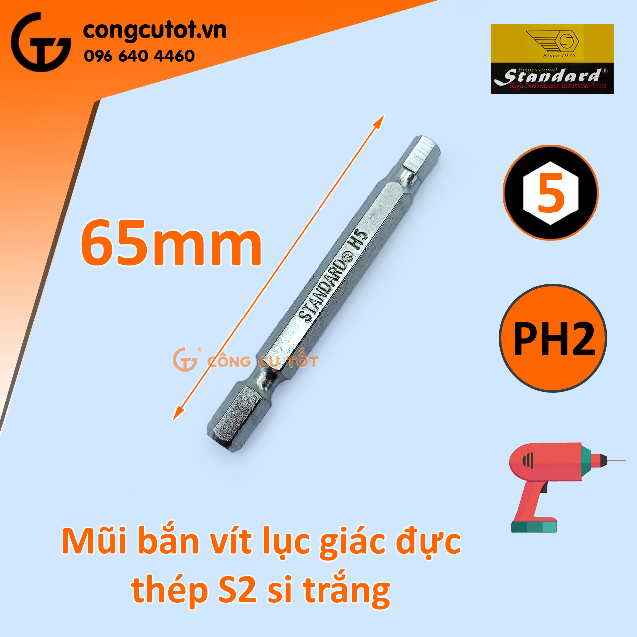 Đầu bắt vít lục giác đực Standard dài 65mm