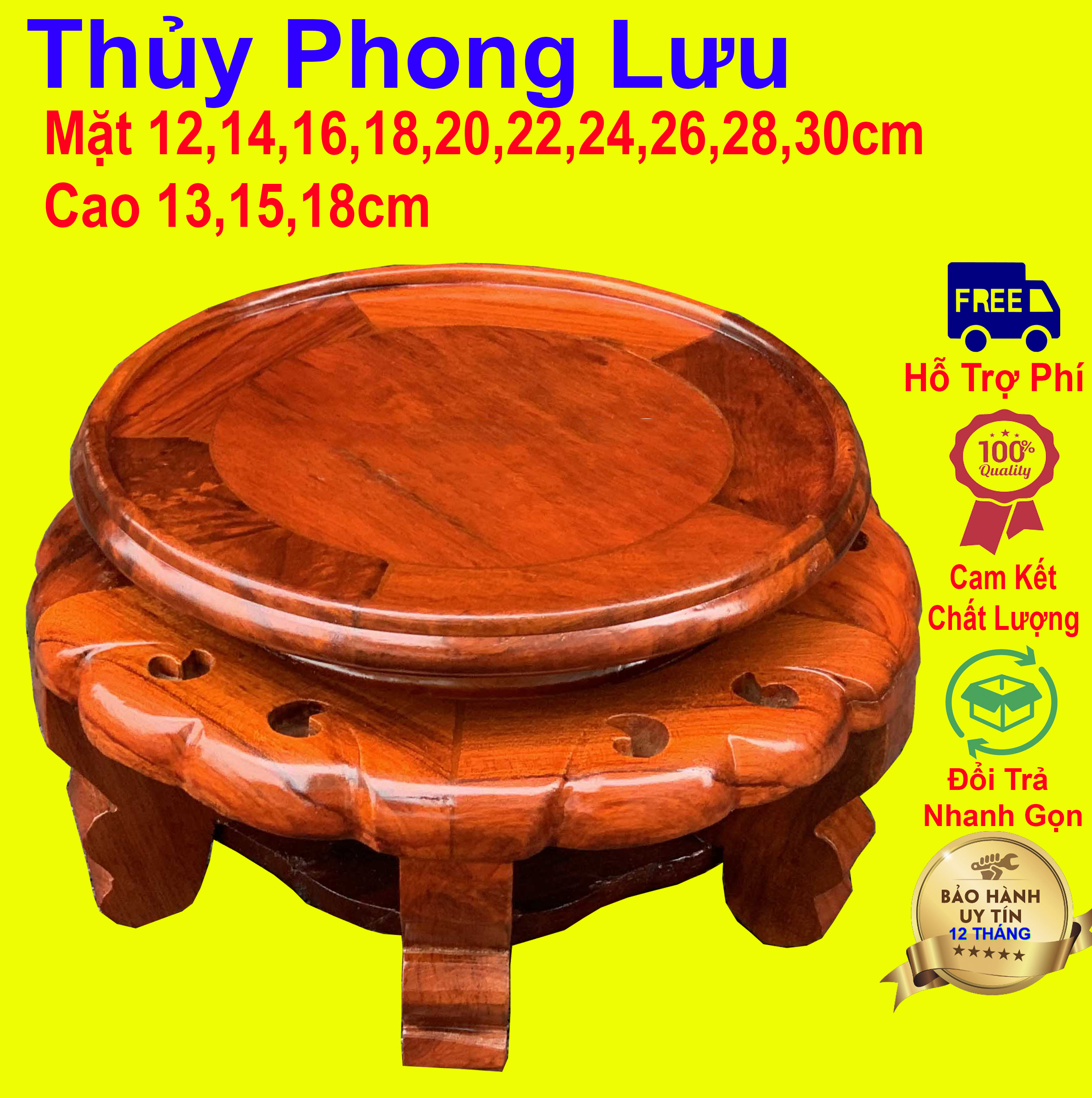 Đế kê bát hương kỷ tròn chân váy gỗ hương cao 13,14,15,18cm