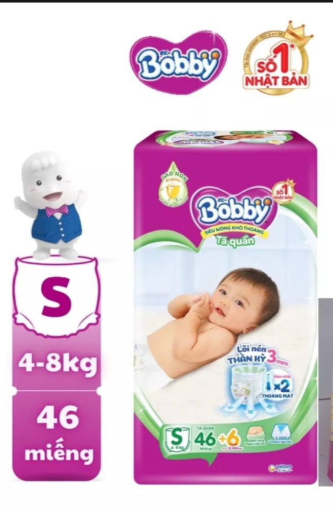 Tã quần Bobby S46 (tặng kèm 6 miếng trong gói)
