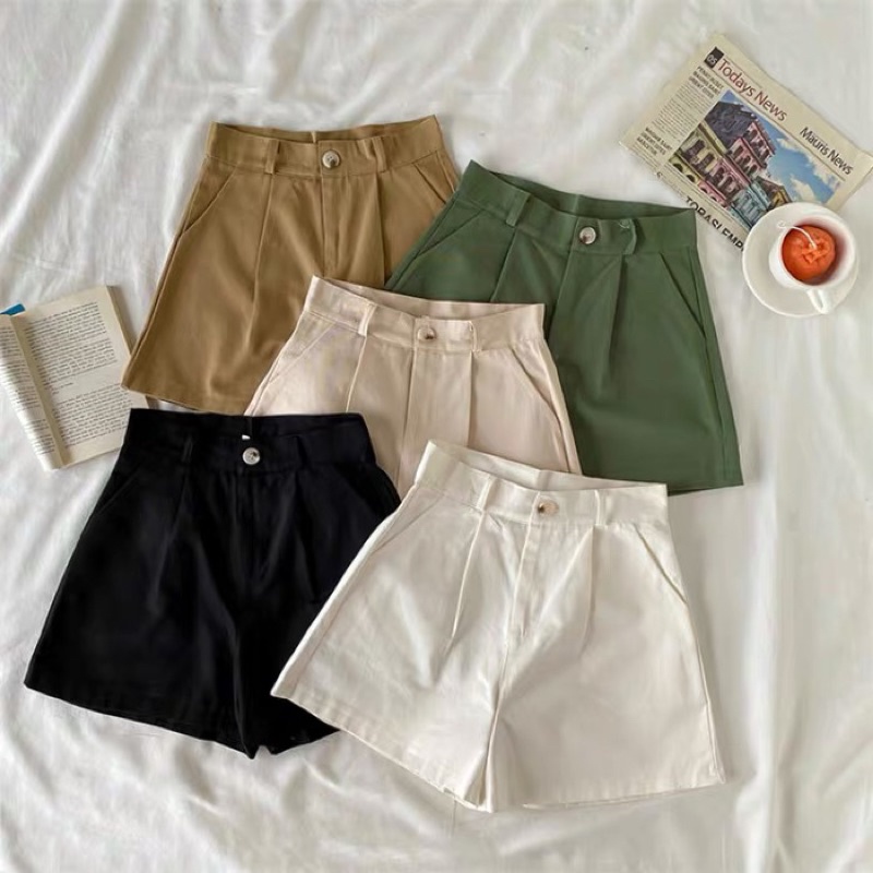 Quần short kaki cạp cao kèm thắt lưng CQ322