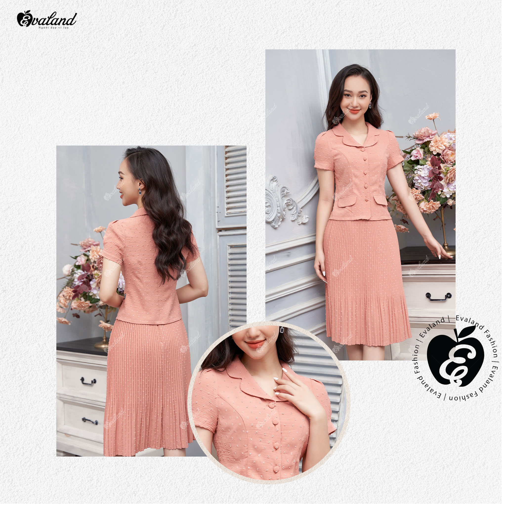 Set bộ chân váy xếp ly nữ tính Evaland