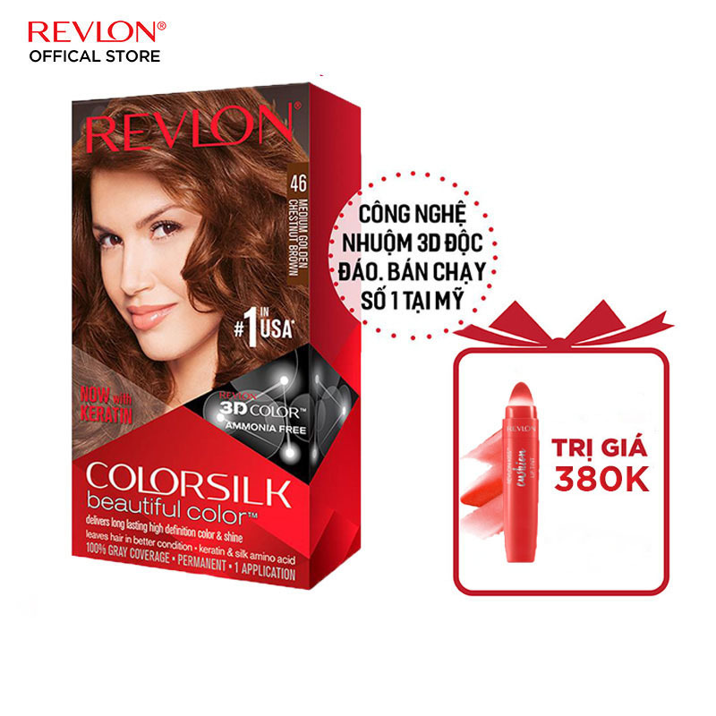 [Tặng son tint Revlon Kiss Cushion khi mua mỗi hộp] Nhuộm tóc thời trang thương hiệu số 1 tại Mỹ Revlon Colorsilk 3D Keratin cho tóc bóng mượt và óng ánh 120ml nhập khẩu