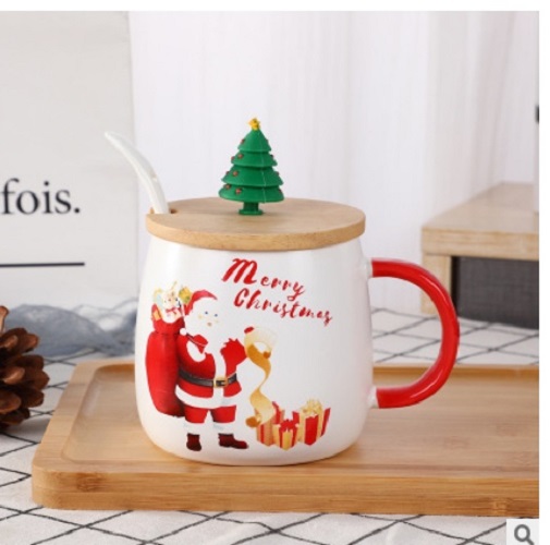 Ly sứ noel kèm muỗng sứ nắp gỗ