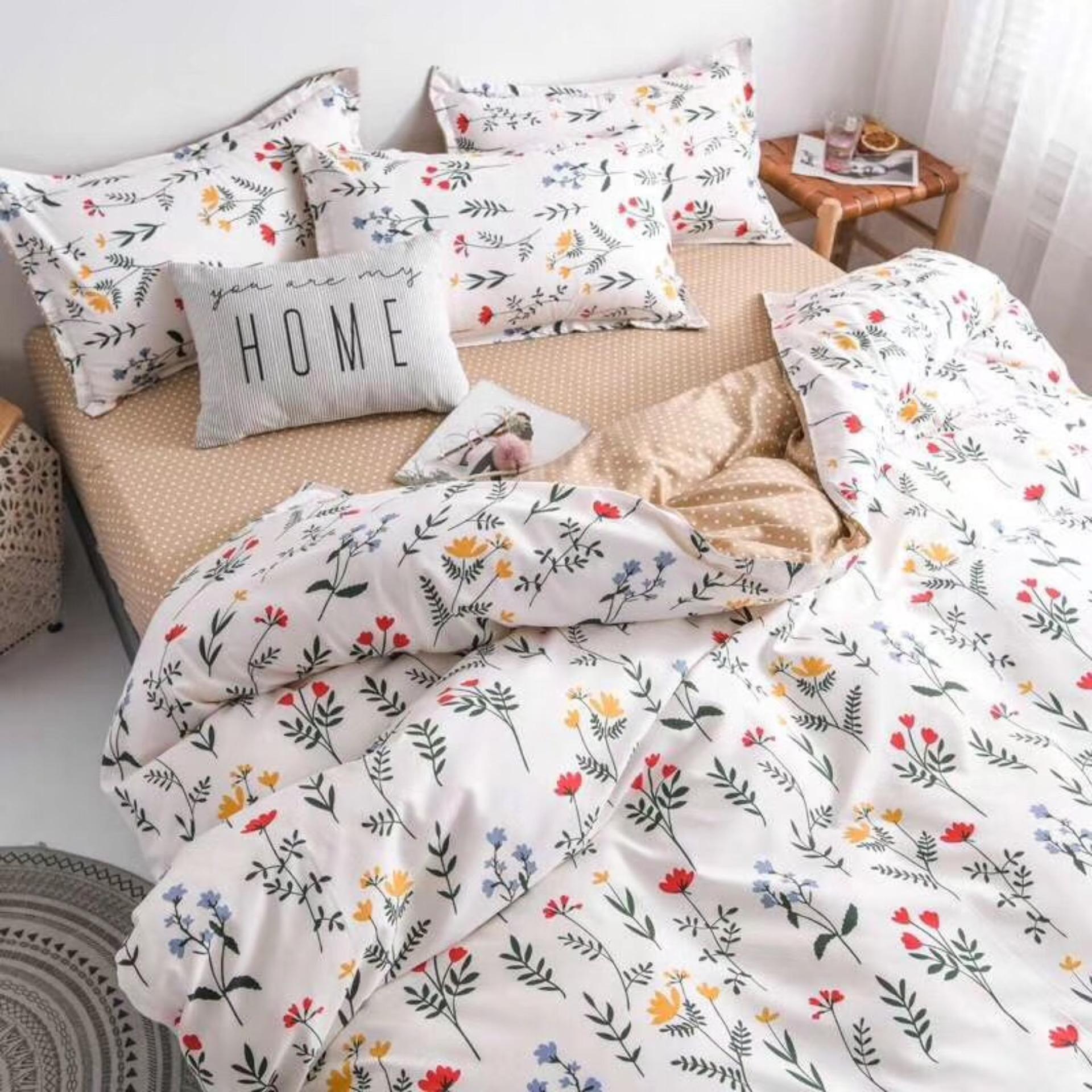 Bộ chăn ga gối phong cách Hàn Quốc hoa nhí vintage bo chun đủ kích thước