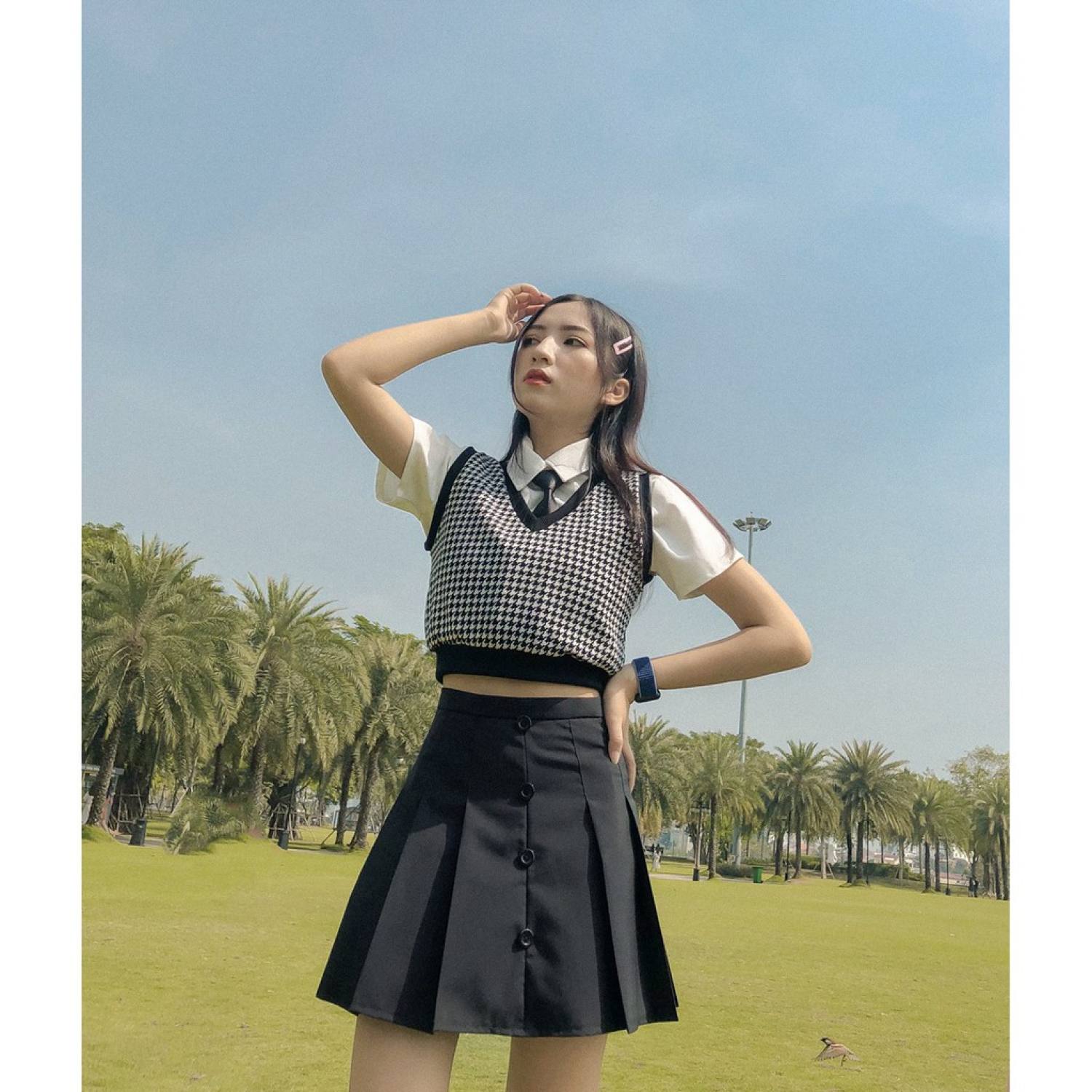 DALLA Chân váy xếp ly tennis đen (CVTN01)