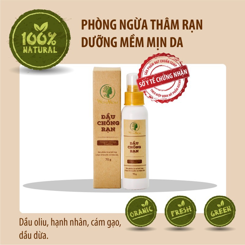 Dầu chống rạn da Wonmom 70gr - cho mẹ bầu (Việt Nam) (Sử dụng bầu từ tháng thứ 2 trở đi) WM510