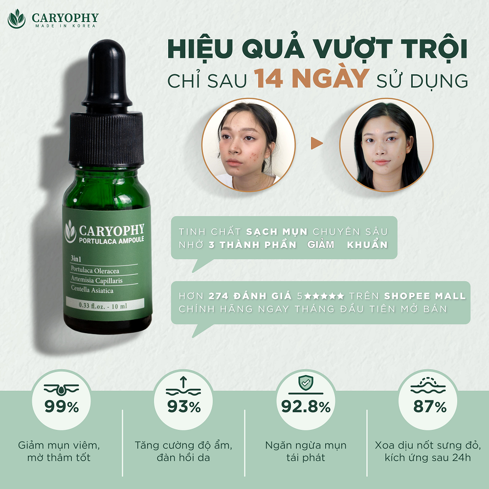 Tinh Chất Ngăn Ngừa Mụn, Làm Mờ Vết Thâm Caryophy Portulaca Ampoule