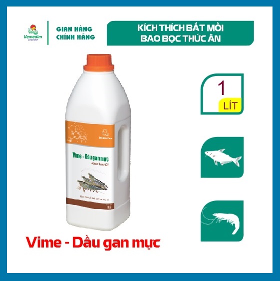 "Hoàn tiền đến 10%" Vemedim Vime-Dầu Gan Mực dùng cho tôm cá, kết bám thức ăn, tăng hiệu quả sử dụng thức ăn, chai 1 lit