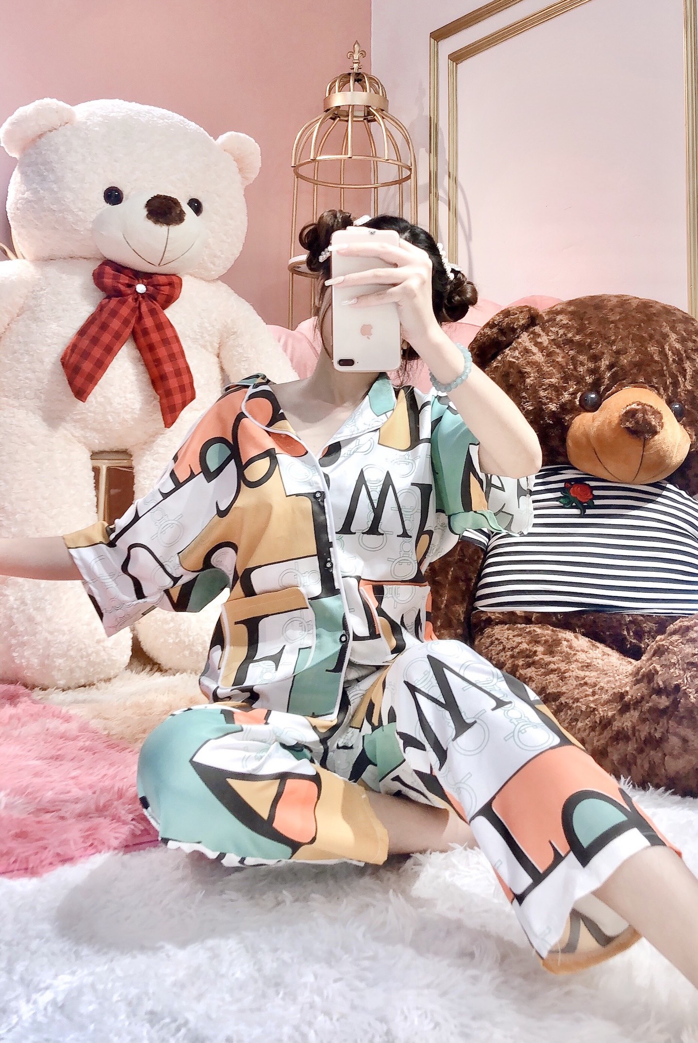 ĐỒ BỘ NỮ TAY DƠI HÌNH LẬP THỂ-BÒ SỮA -VẢI MÁT-ĐỒ BỘ PYJAMA LỤA SATIN BIGSIZE