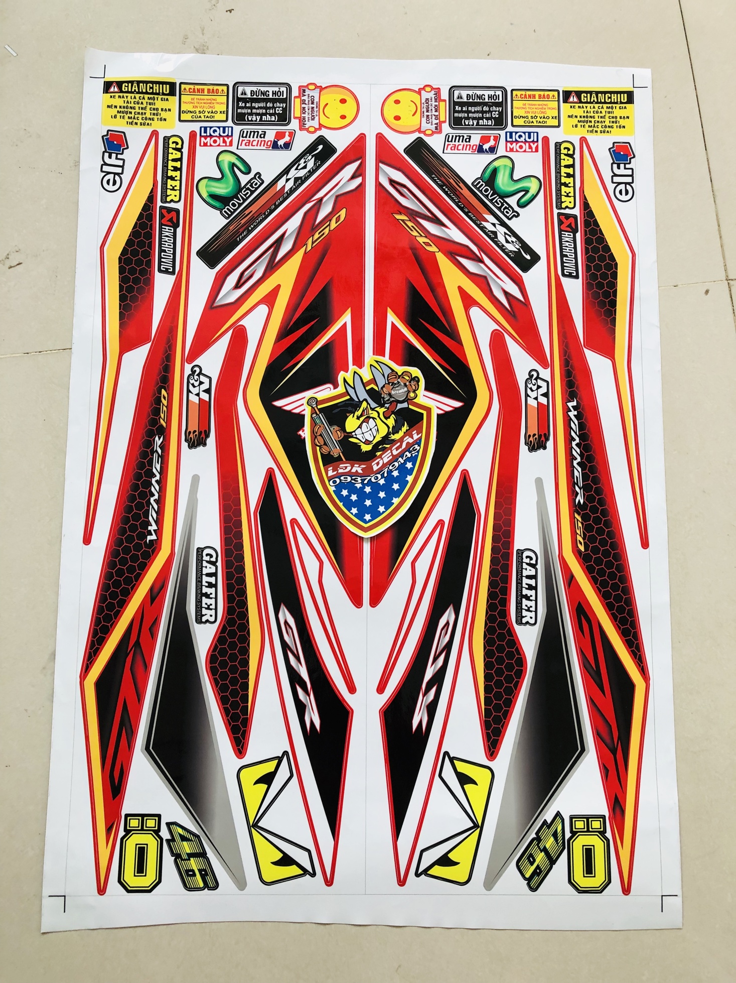 Tem rời Winner 150 tổ ong dán xe đỏ