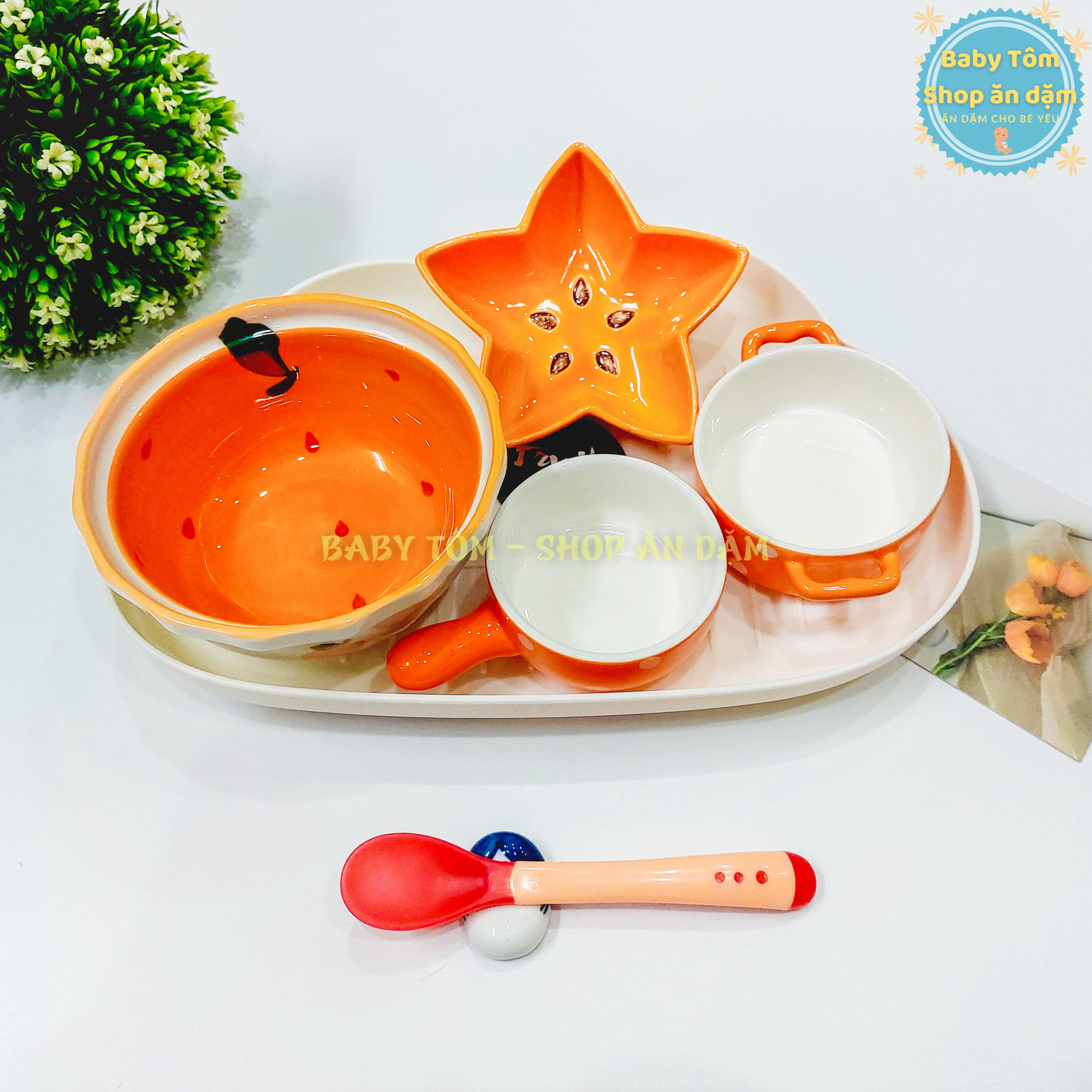 Bộ bát ăn dặm gốm sứ hình Củ Quả cho bé yêu, Baby Tôm,chén gốm sứ ăn dặm cho bé