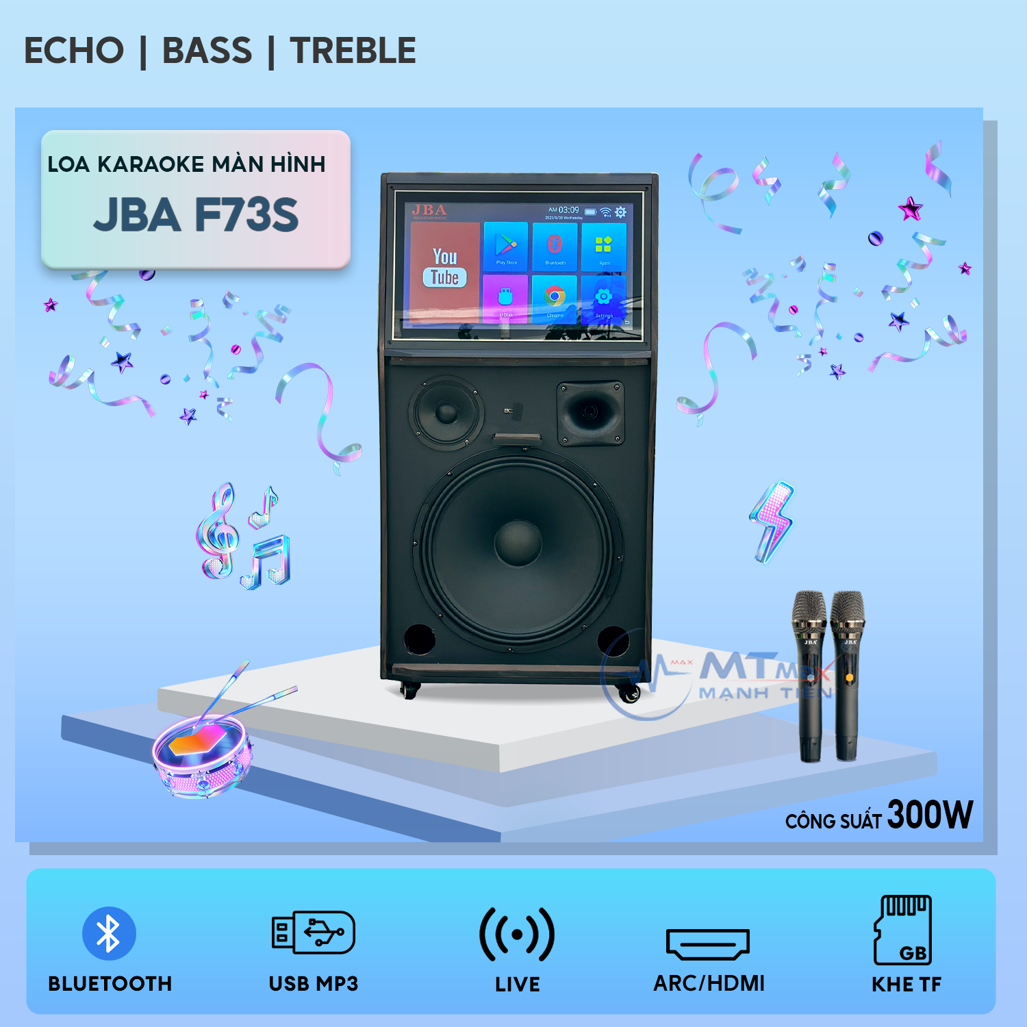 Loa karaoke màn hình jba f73s mtmax - công suất lớn 300w màn hình amoled mượt mà bass 40cm thanh mạnh mẽ uy lực