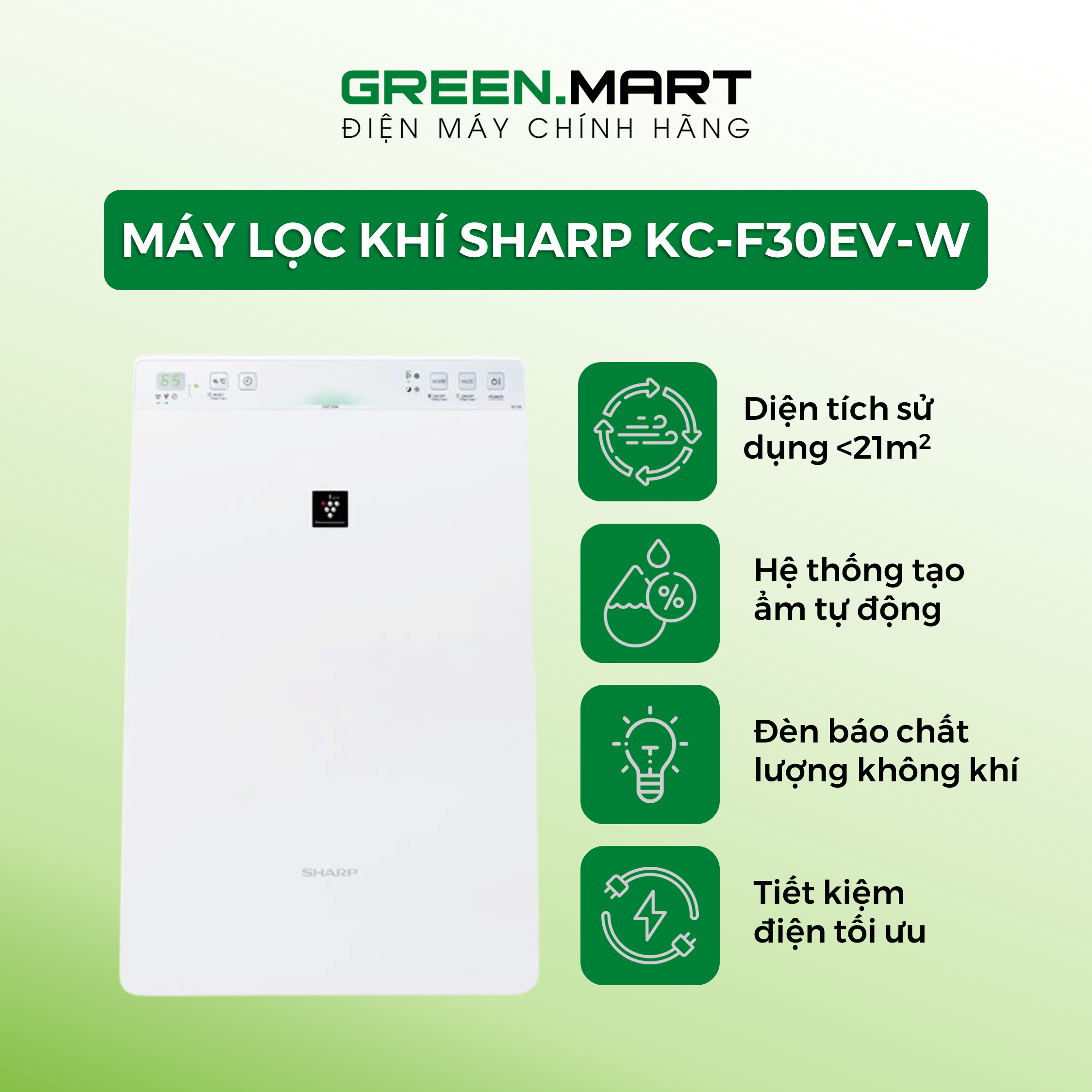 Máy lọc không khí Sharp KC-F30EV-W tạo ion bù ẩm khử mùi lọc bụi diệt khuẩn công nghệ J-tech Inverter tiết kiệm điện