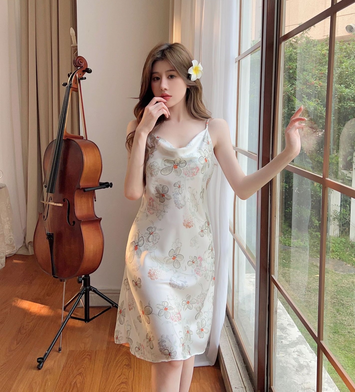 Đầm Ngủ Mặc Nhà Đầm Hai Dây Lụa Satin  AMANTA97AMTP