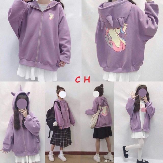 Áo nỉ khoá ngựa mũ ba sừng coh1119