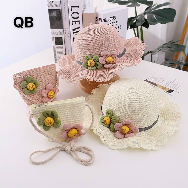 Set Mũ Kèm Túi Cói - Mũ Cói - Túi Cói Cho Bé