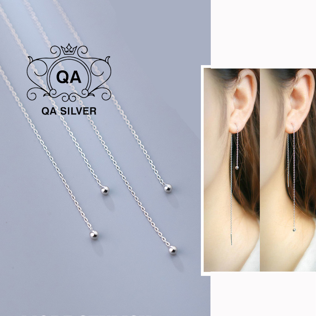 Khuyên tai bạc 925 dáng dài bi tròn bông nữ tua xích S925 CHAIN QA SILVER Earrings EA170101