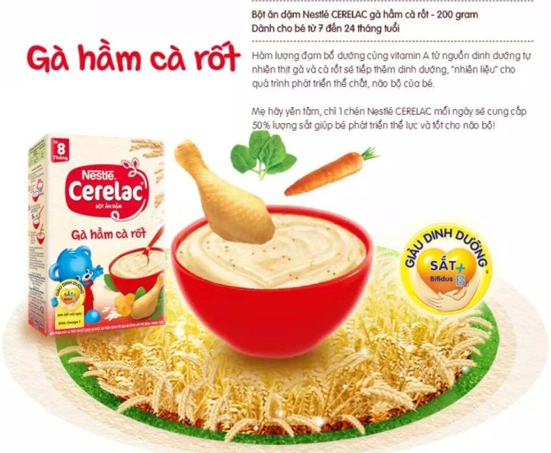 Bột ăn Nestle Cerelac Gà hầm cà rốt (hộp giấy 200g)