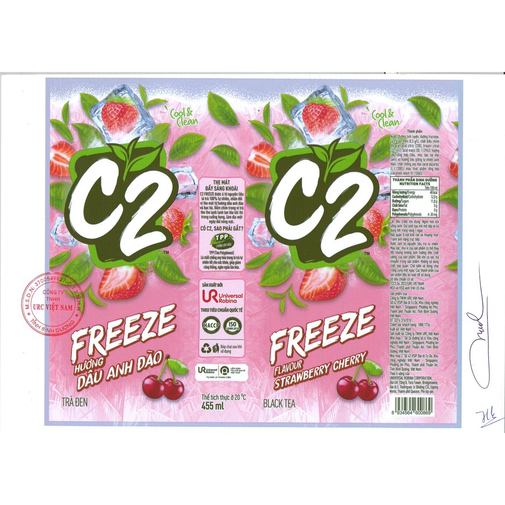 [ Giá tốt  ] Thùng C2 Dâu Anh Đào trà đen 24 chai 455ml