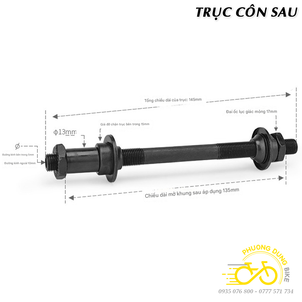 Trục côn moay ơ xe đạp trước sau - BI RỜI (Trục rỗng)