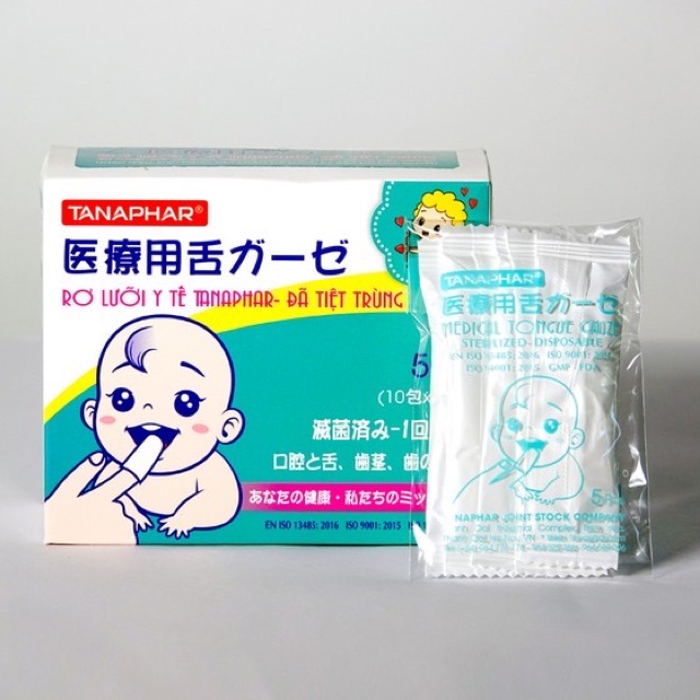 Gạc rơ lưỡi y tế trẻ em TANAPHAR hộp 50 chiếc ( đã tiệt trùng từng chiếc )