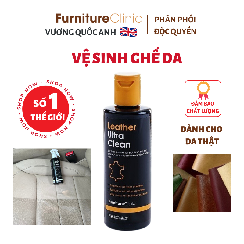 Vệ sinh ghế sofa da hãng Furniture Clinic nước Anh an toàn cho chất liệu da thật - Leather Ultra Clean 500ml