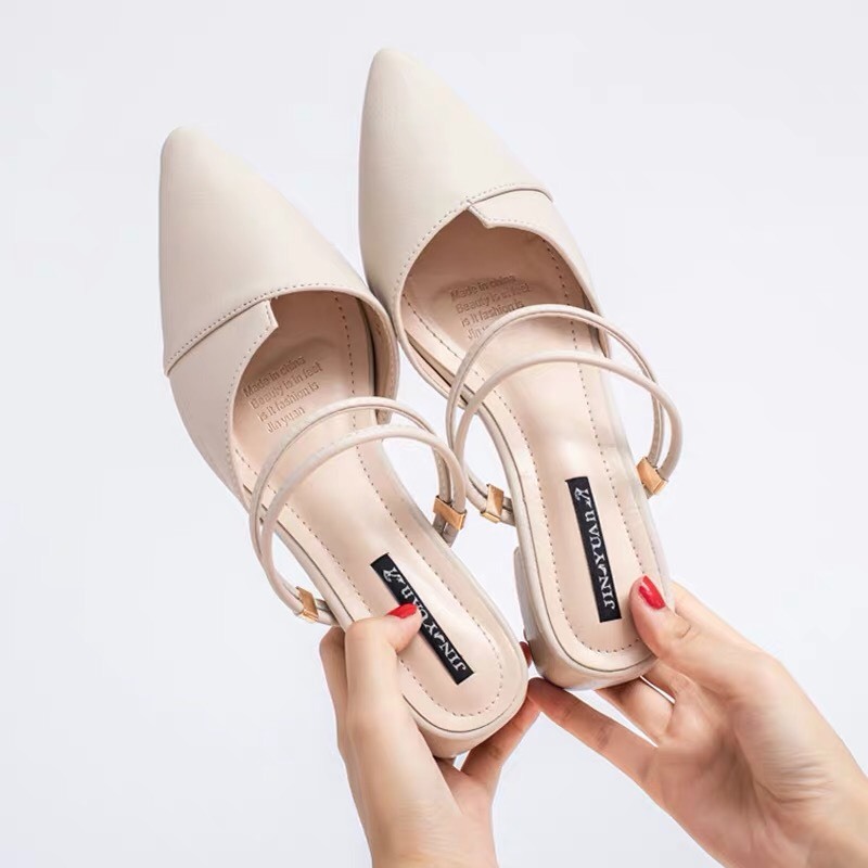 sandal nữ/ sandal cao gót nữ mũi nhọn 3cm 2 màu trắng và đen hàng hot 2020 giá rẻ