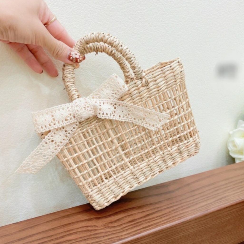 Túi Cói Mini Vintage Cầm Tay Sống Ảo (18x16cm)