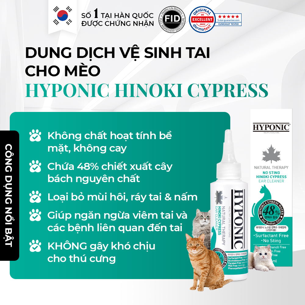 Dung dịch vệ sinh tai cho mèo HYPONIC Hinoki Cypress