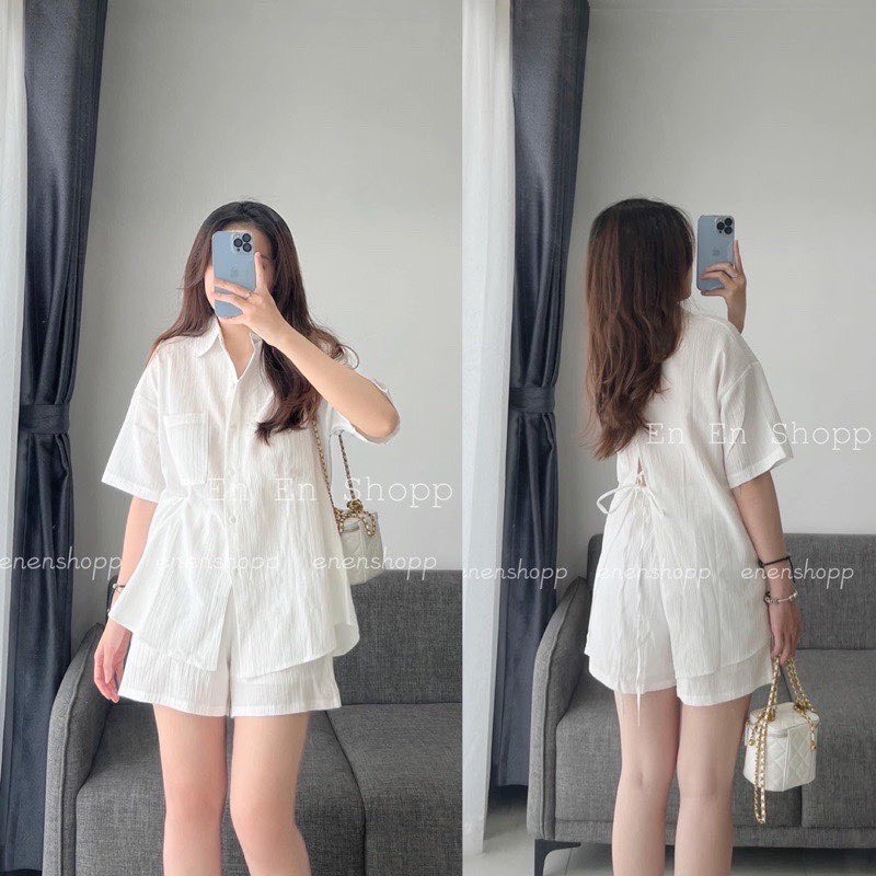 Set Bộ Nữ Áo Somi thắt lưng kèm quần