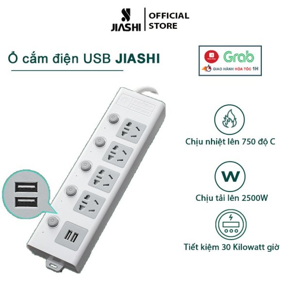 Bảng giá Ổ cắm điện đa năng thông minh JIASHI 2 cổng USB 5v sạc nhanh, ổ chịu tải 2500W, tiết kiệm 30 kilowatt giờ dây nối 1,8m OCD01 - Bảo hành 6 tháng