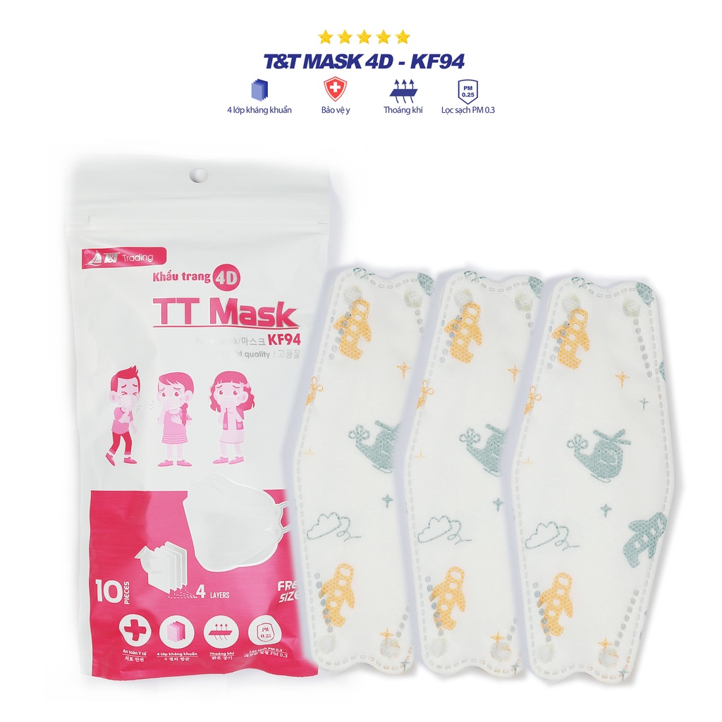 Túi 10 chiếc khẩu trang KF94 4D mask cho trẻ em